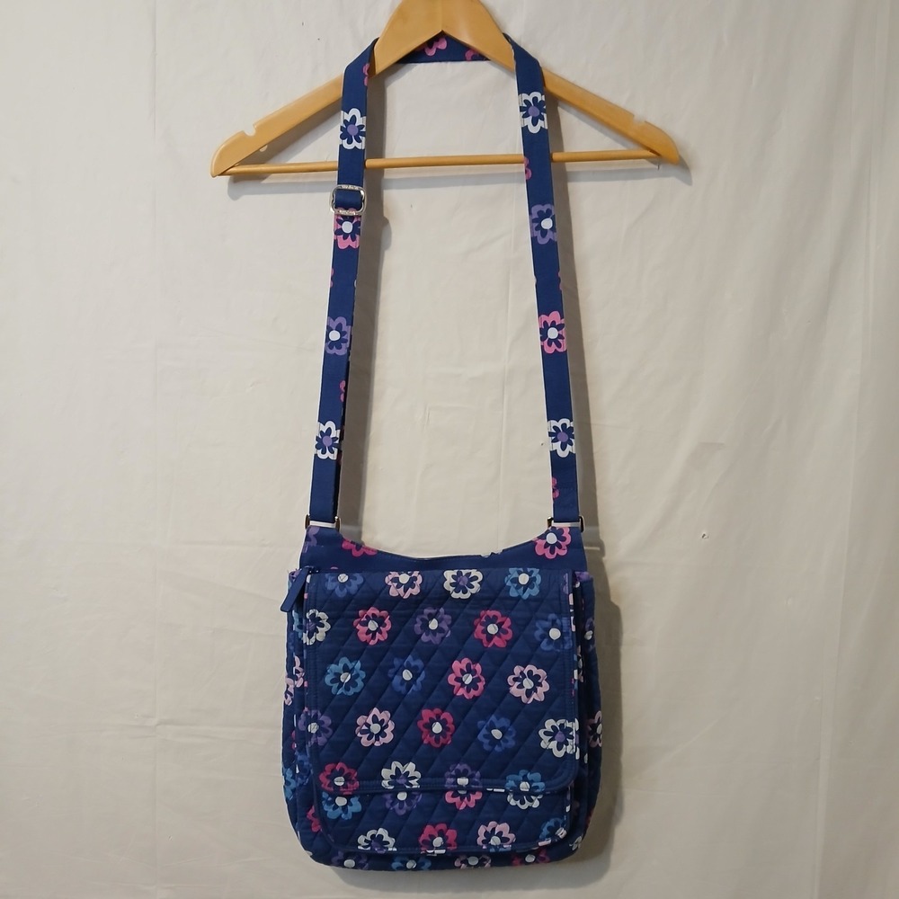 Vera Bradley Navy Floral Quilted Crossbody Bag with Pink & White Flowers